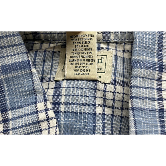 LL Bean Shirt Mens Medium Blue White Plaid Short Sleeve Button Down Stretch - Picture 7 of 12